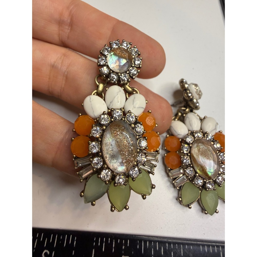 Chloe + Isabel Statement Drop Earrings Crystal Faux Turquoise Orange Green Brass